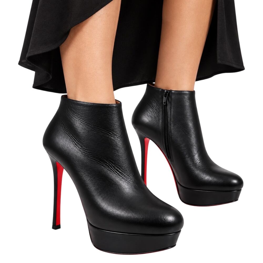 Christian Louboutin Dirdibootie 130 Leather Platform Boots Black Size 38.5